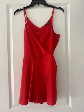 Express deep coral Wrap-Front Spaghetti Strap Romper